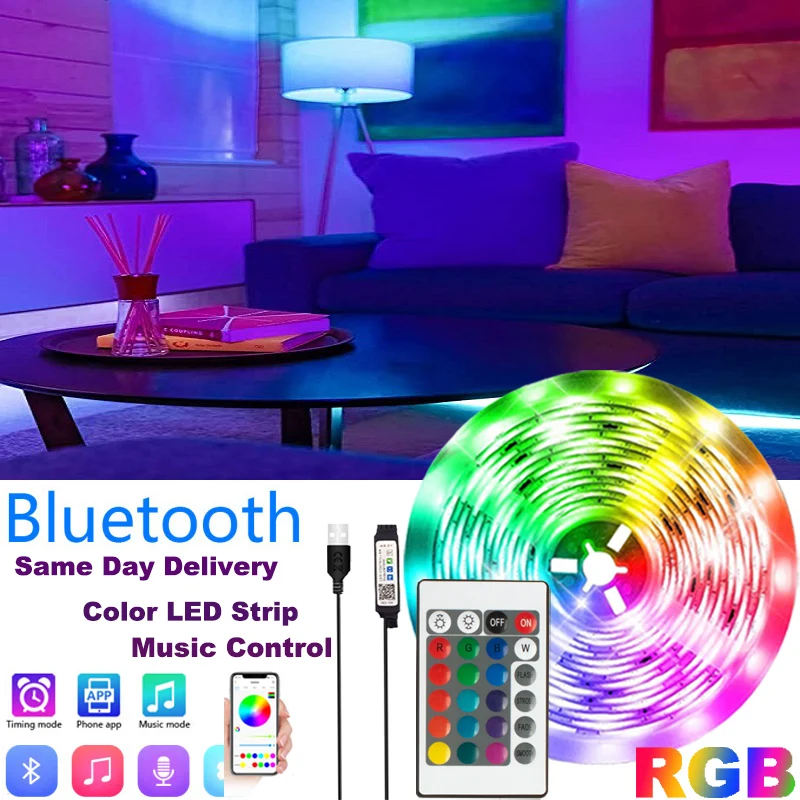 

SMD5050 Lamp for TV Backlight DC5V LED Strip Light Bluetooth Control Color Music Mode for Room Decoration 1m 2m 3m 4m 5m Luces L