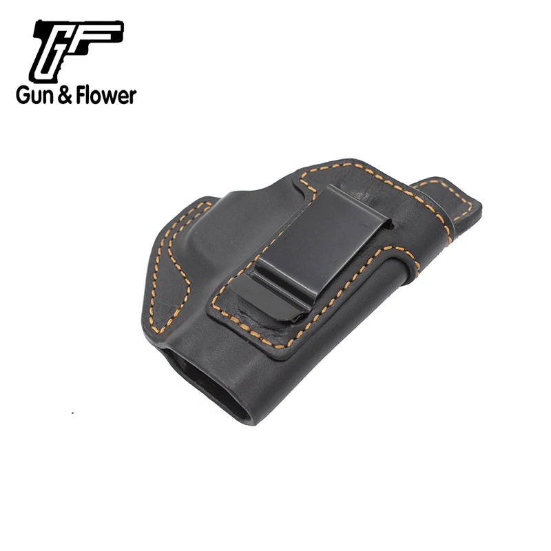Фото Для S&W M&P Shield 9 мм, кожаные кобуры для пистолетов IWB, сумки для пистолетов для скрытого ношения, коричневый/черный стежок с зажимом для ремня, правая рука №3
