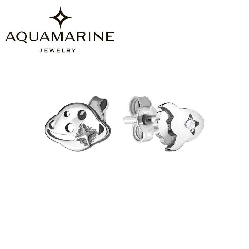 Серебряные серьги пусеты-гвоздики Aquamarine 46704A-S-a с фианитом | Украшения и