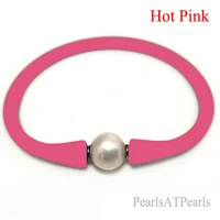 7 inches 10 11mm one aa natural round pearl hot pink elastic rubber silicone bracelet for women