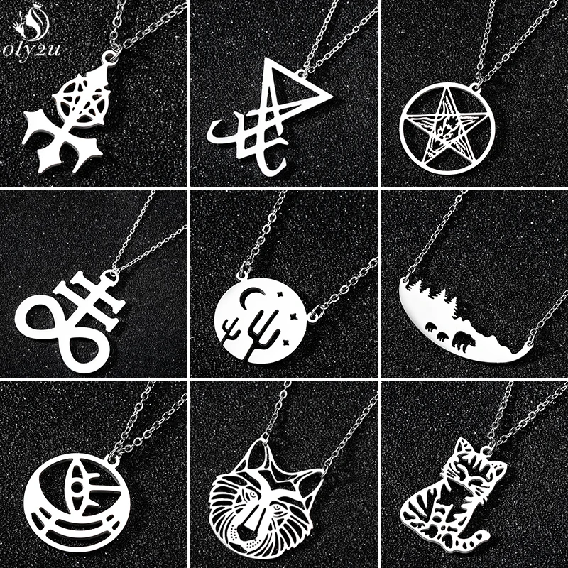 Простая цепочка из нержавеющей стали с пентаграммой сатана вилкой колье-чокер