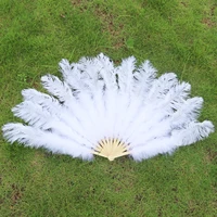 Wholesale13 Bones White Ostrich Feathers Fan With Bamboo Staves for Belly Dance Halloween Celebration Decoration Party Ornament