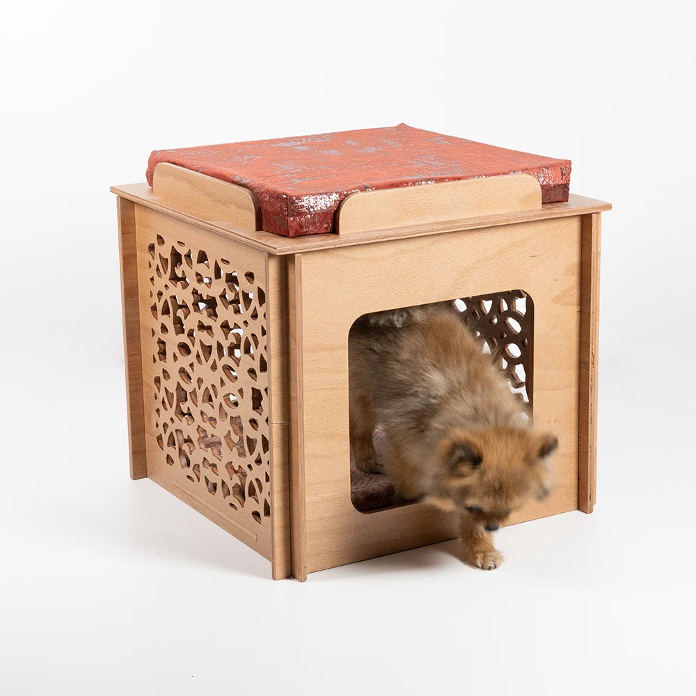 

Portable Dog House Dog Bed Wooden Pet Cat House Puppy Cave Solid wood dog bed beech wood demounted Anti-mite Assem