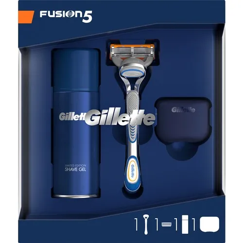 Бритвенный нож Gillette Fusion + гель 75 мл дорожный контейнер безупречная Круглая