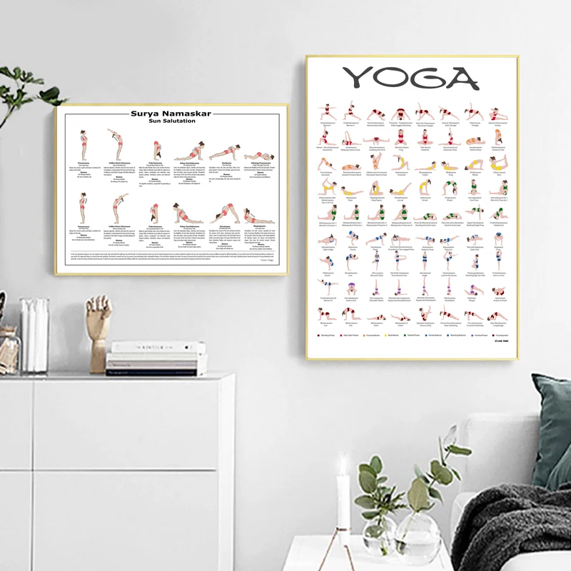 Постер для йоги Surya Namaskar Sequence Sun Prints A2 Hatha Yoga Asanas Chart холст живопись Yogis Подарок Йога
