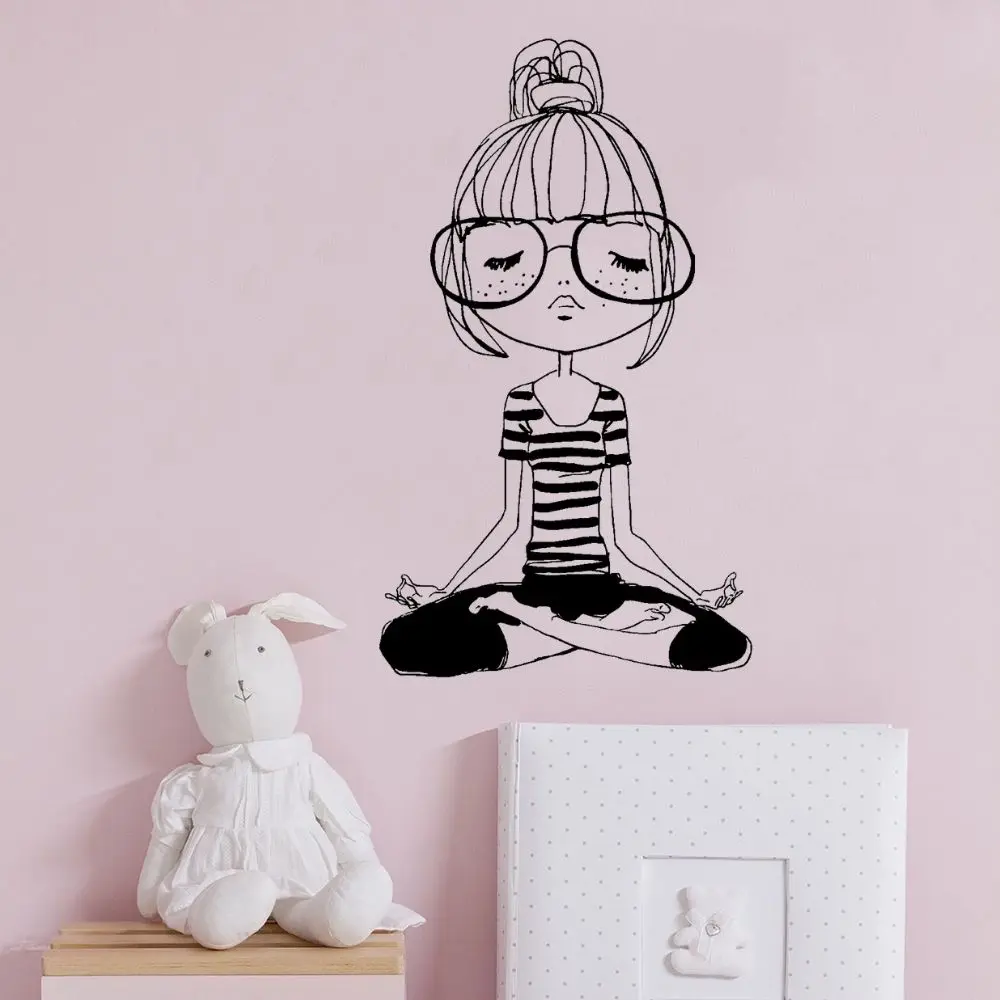 

Nerdy Girl Meditating Yoga Decal Wall Yoga Sticker Home Bedroom Art Decoration Removable A003174