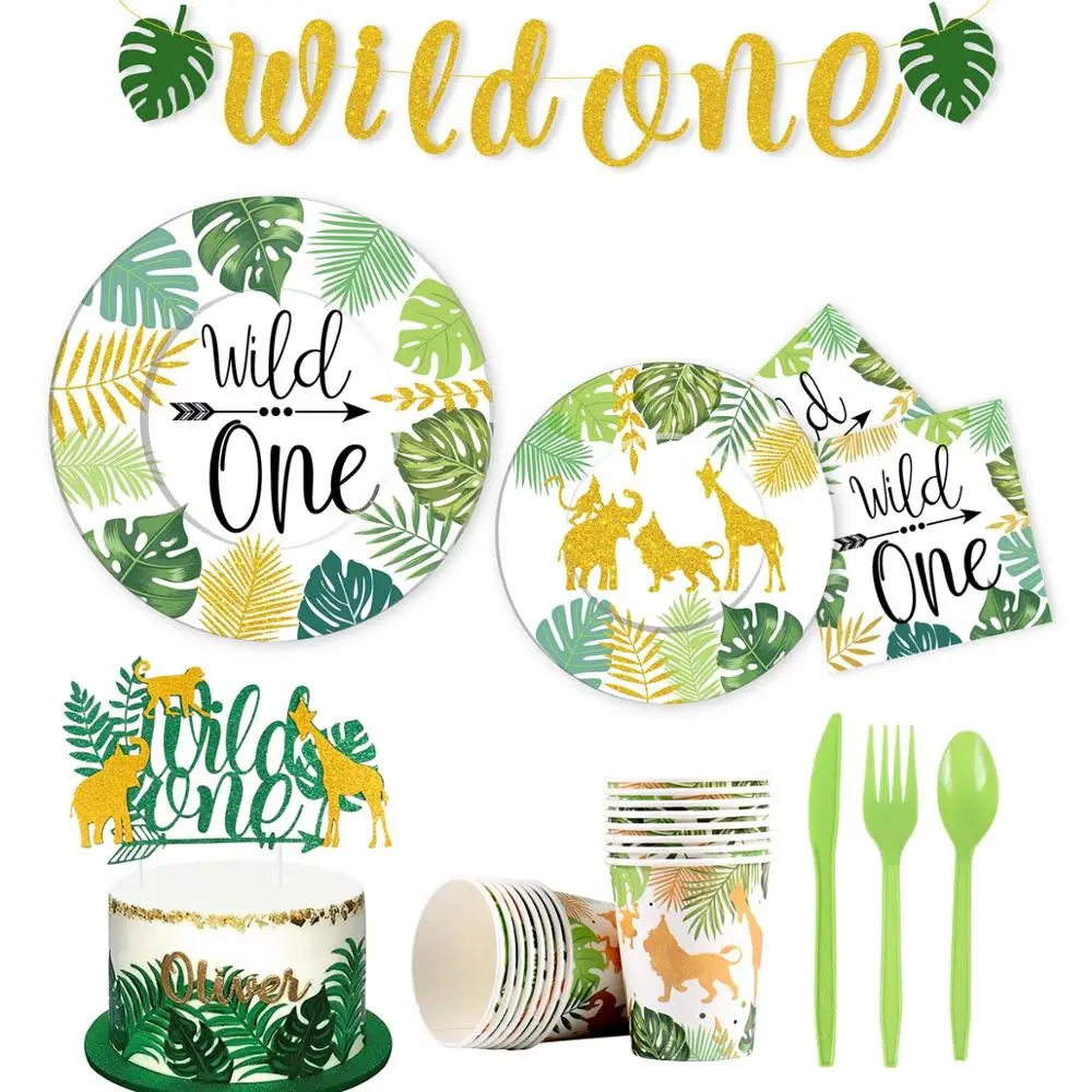 

Wild One Theme Party Decoration Disposable Tableware Jungle Safari Theme Party Baby Shower Happy Birthday Party Decorations Kids