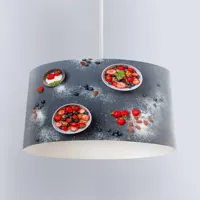Else Strawberry Plates on Gray Wood Printed Fabric Kitchen Chandelier Lamp Drum Lampshade Floor Ceiling Pendant Light Shade