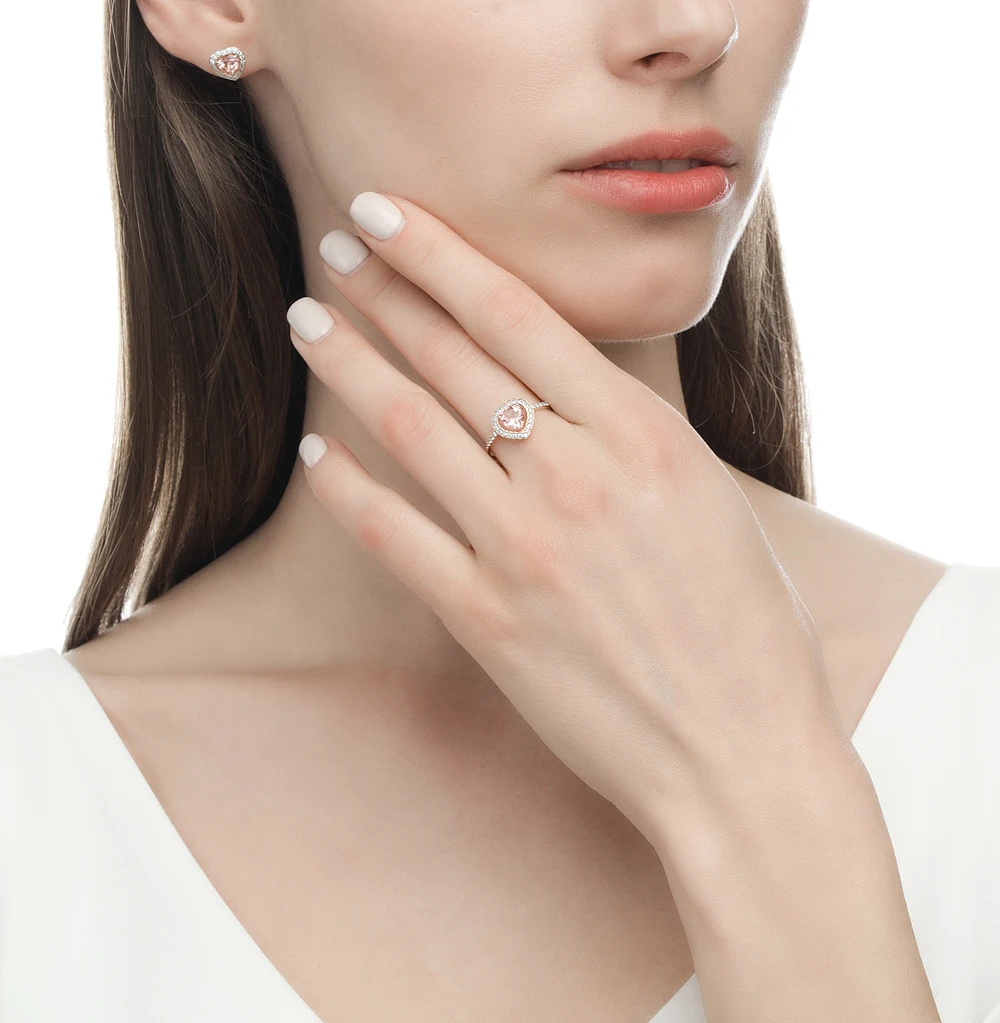 Золотые серьги с морганитами и фианитами SUNLIGHT проба 585 | Украшения аксессуары