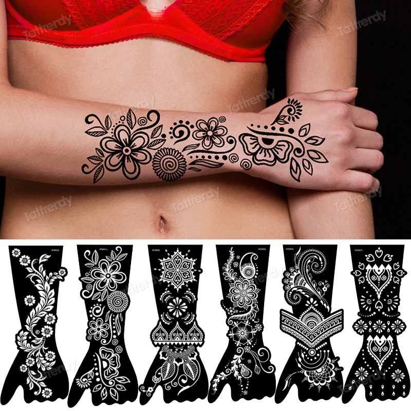

6pcs/set Henna Tattoo Stencil Templates for Painting Draw Hand Sleeve Women Bride Reusable Tattoo Stencils Mandala Indian Arabic