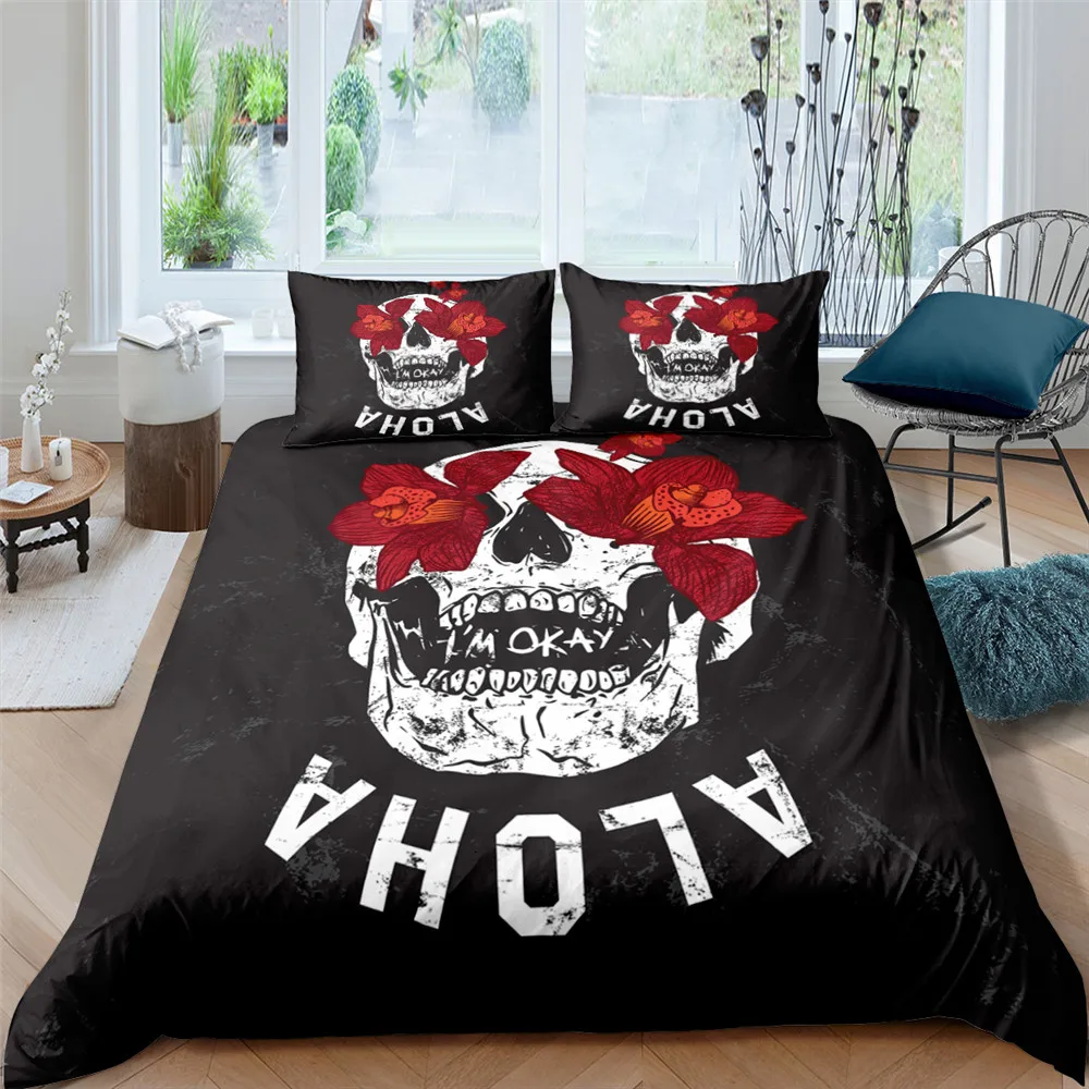 Комплект постельного белья с 3D принтом в виде черепа на Хэллоуин|Комплекты белья|