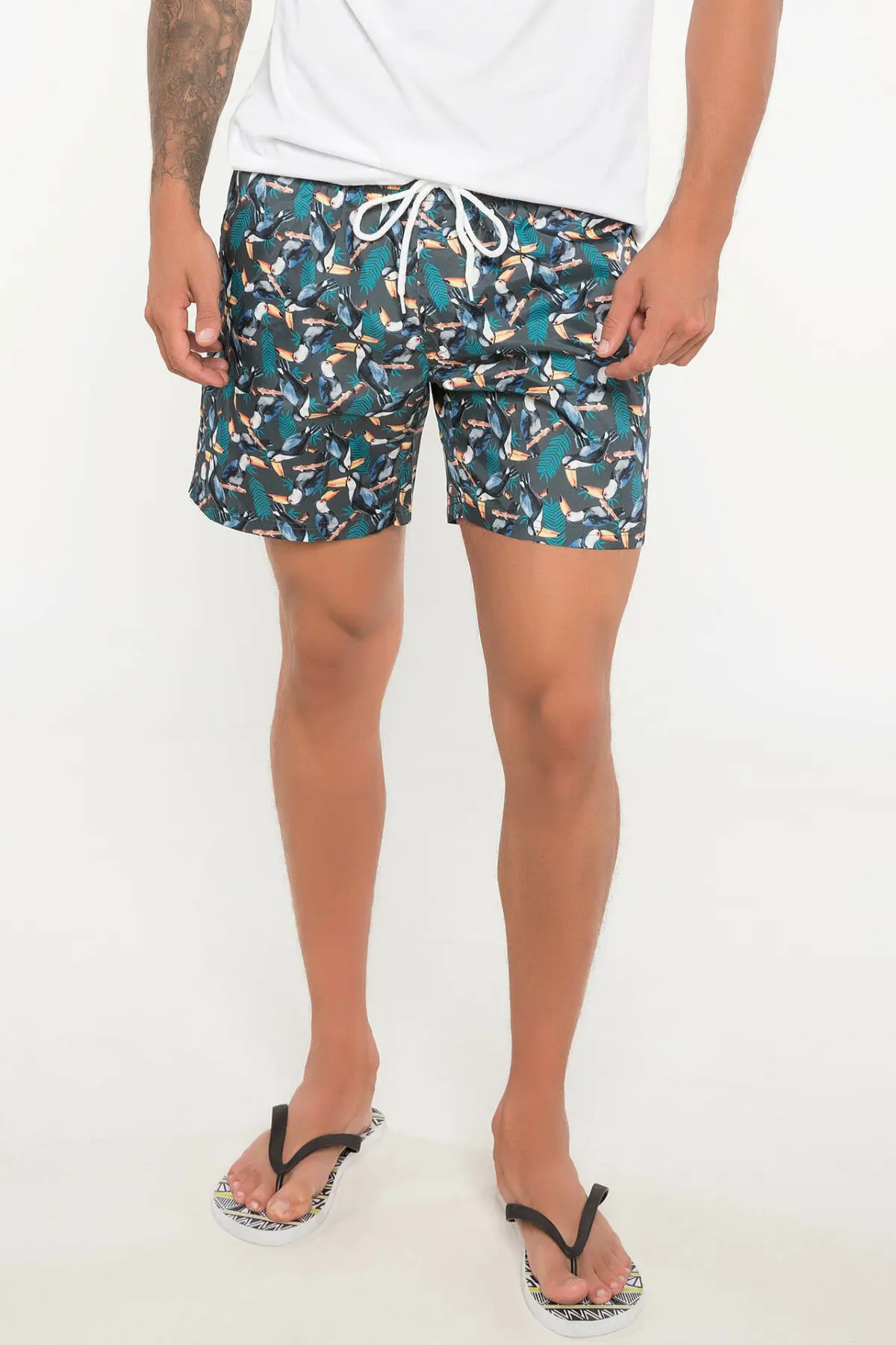 DeFacto мужские летние повседневные шорты с принтом птиц свободные на шнуровке