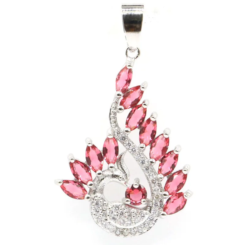 42x25mm Lovely Cute Phoenix Created Rhodolite Garnet Paris Blue Topaz White Zircon For Girls SheCrown Silver Pendant Daily Wear | Украшения
