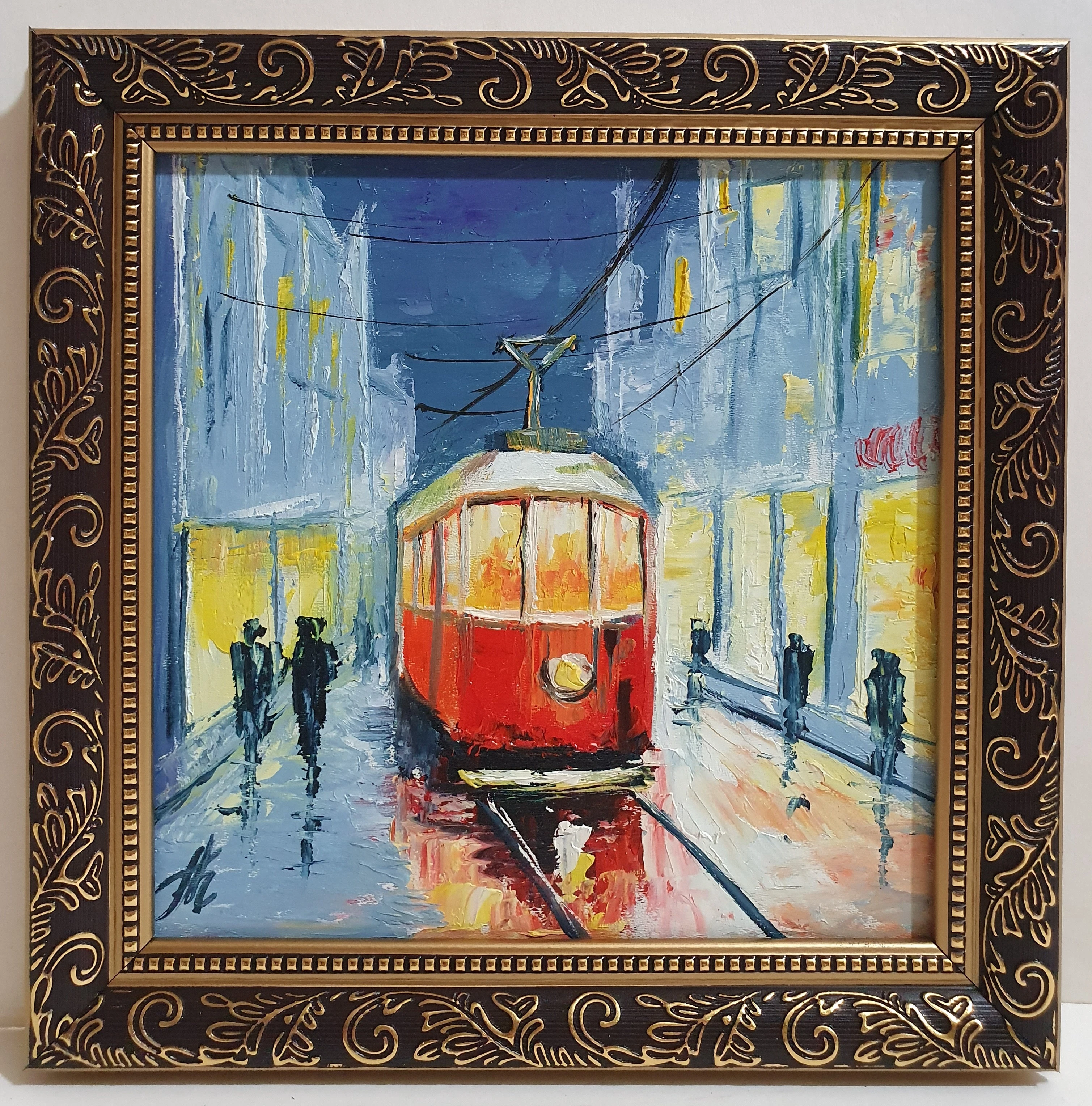 Картина маслом на двп &quotГорода&quot оформлено в рамку 25х25см арт:20210815_151847 | Живопись