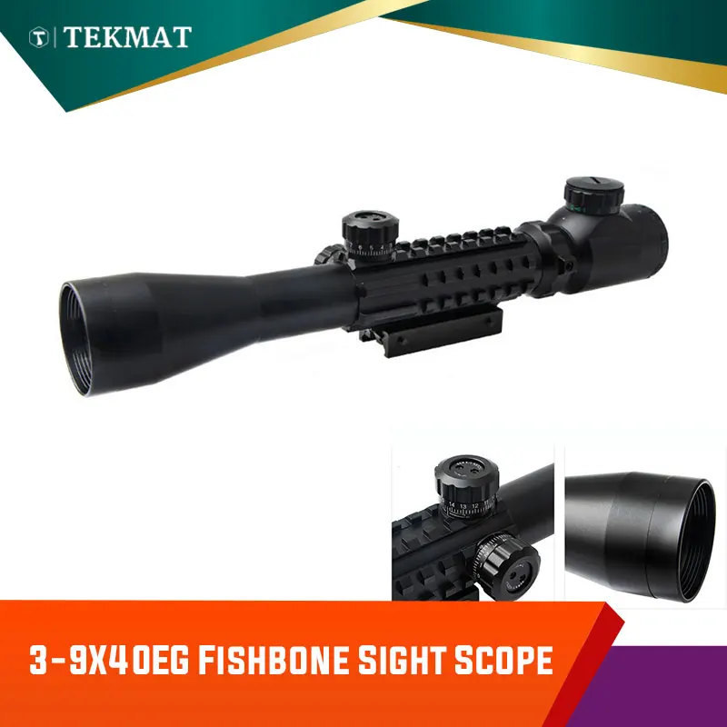 

Tekmat Hunting Airsoft Rifle Scope 3-9X40EG Red Green Illuminated Rangefinder Reticle Riflescope Optical Sight For 20mm Rails