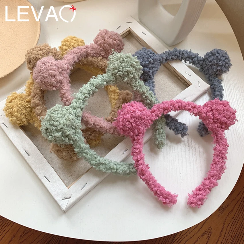 Зимний плюшевый ободок Levao с двумя шариками шерстяная лента для волос девочек