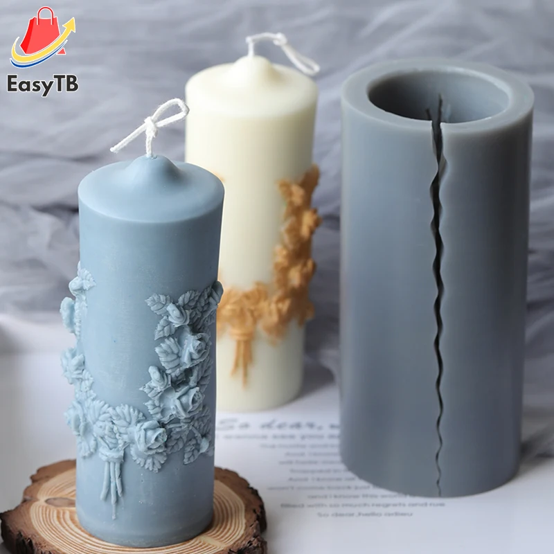 

Резная цилиндрическая силиконовая форма для свечей ручная Бытовая форма для ароматерапии свечей Материал «сделай сам»