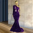 Сексуальные вечерние платья с блестками для женщин, платья с одним открытым плечом для выпускного вечера, Длинные вечерние платья с юбкой-годе