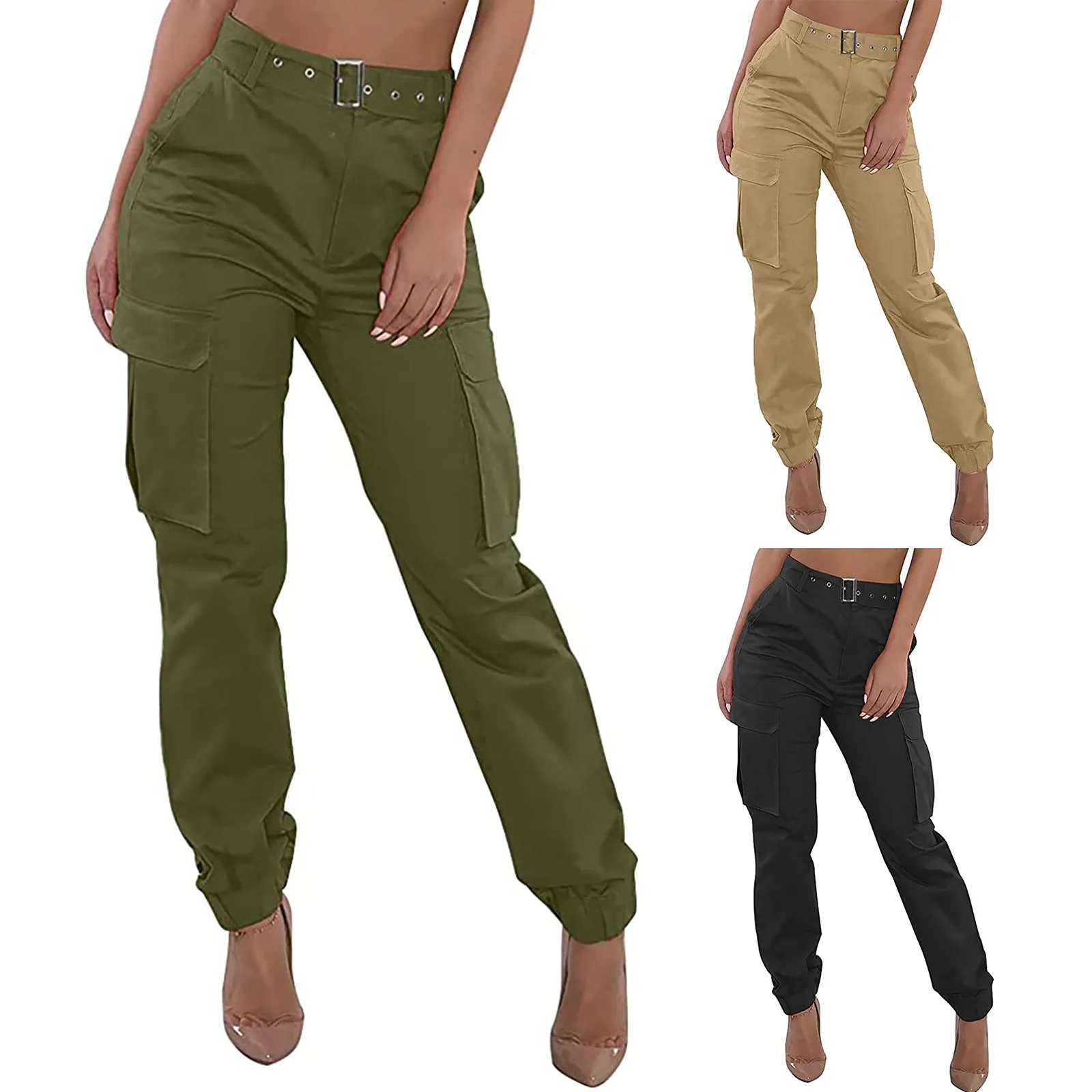 

Women Cargo Pants High Waist Jogger Military Solid Casual Army Camouflage Camo Trousers Casual Pants Without Belt Sweatpant 2022