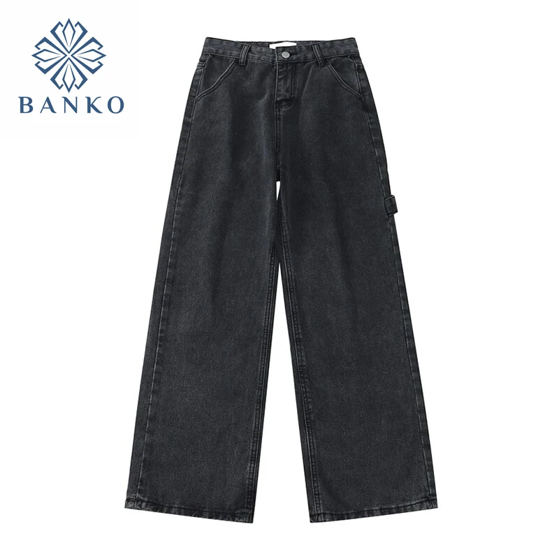 Женские джинсы с высокой талией серые прямые брюки в стиле ретро джинсовые