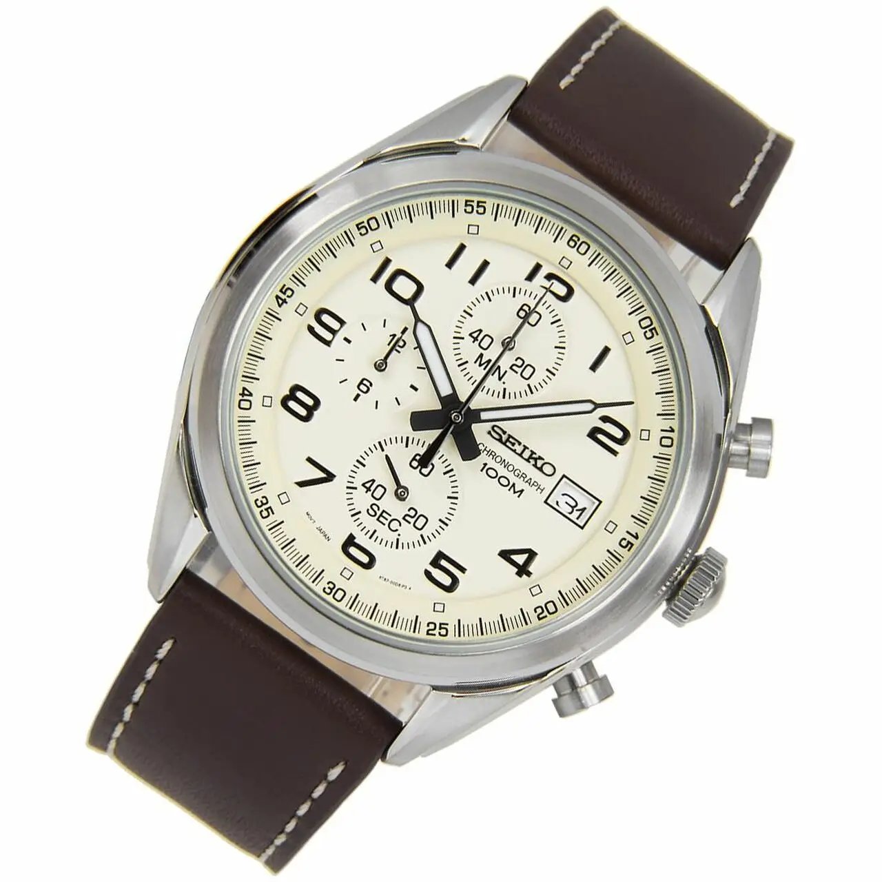 Мужские водонепроницаемые часы Seiko Neosports SSB273P1 бежевый циферблат 45 мм кожаный