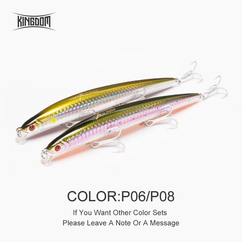 Kingdom Floating Minnow морская Рыбная приманка вобблер погремушка звук жесткая приманка искусственная Джеркбейт модель 5333 120 м, 14,5 г/143 мм, 21 г - Цвет: P06P08