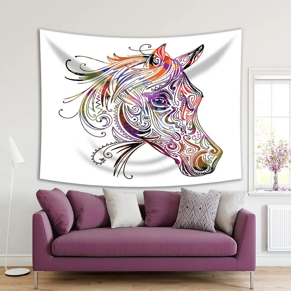 

Tapestry Colorful Abstract Ornamental Horse Head Nature Animal Theme Decorative Artwork Purple Green Orange