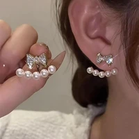 new fashion shiny crystal bowknot stud earrings for women exquisite zircon pearl leaves tassel earring girl temperament jewelry