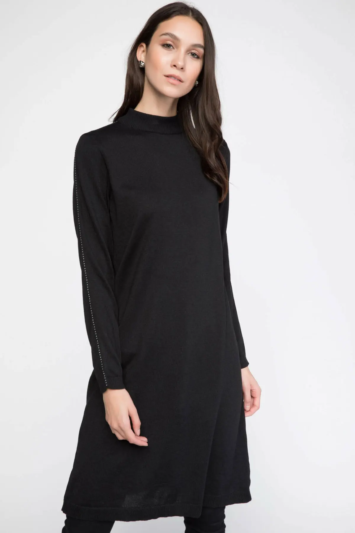 Женская Длинная трикотажная туника DeFacto черный трикотажный топ черного цвета