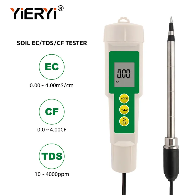 Измеритель температуры почвы 3 в 1EC/TDS/CF Yieryi, EC-3185, цифровой тестер температуры почвы для садовых растений, с зондом