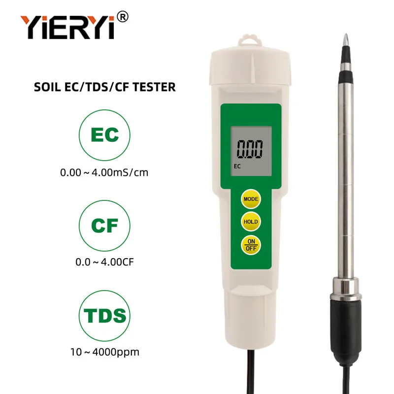 Yieryi новые EC-3185 почвы метр 3 в 1EC/TDS/CF Тестер Цифровой садовое растение почвы Температура тестер проводимости с зондом - изображение