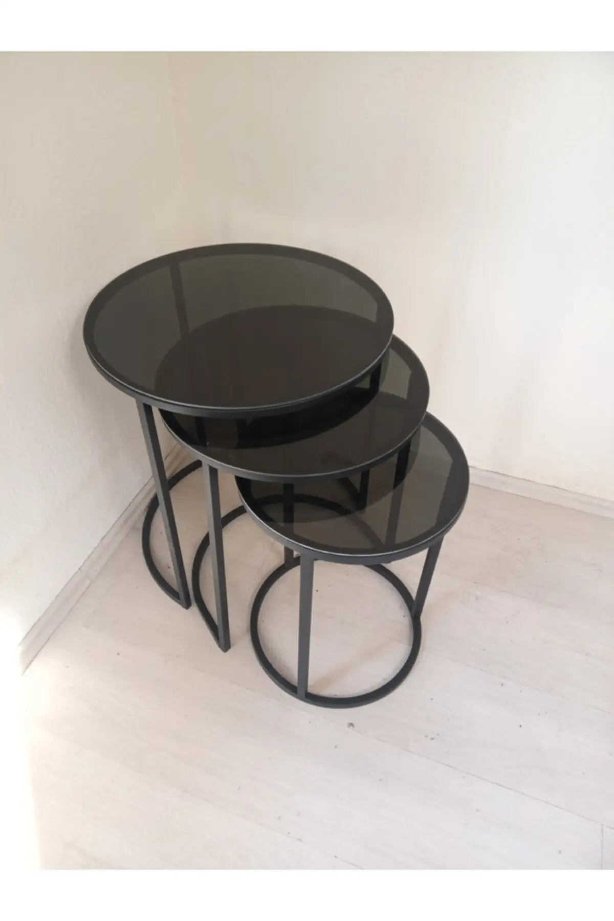 

Coffee Table Smoked Black Glass 3 Piece Modern For Living Room