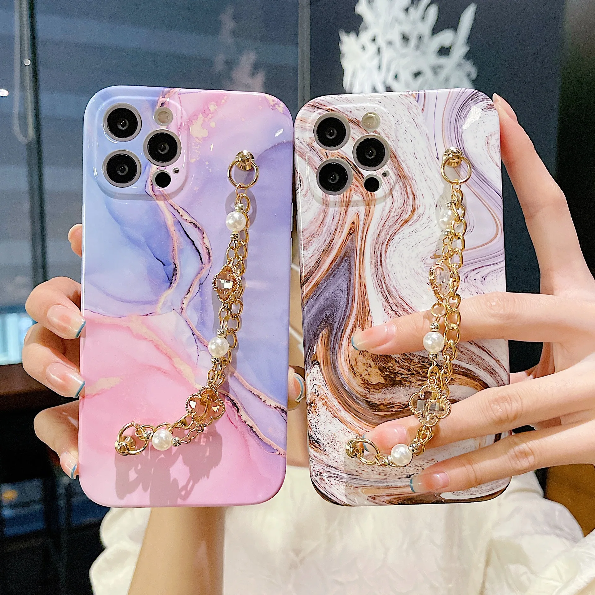 

Pearl Bracelet Phone Case For iPhone 13 12 Pro Max 11 Pro Max Soft Marble Cover For iphone XS Max XR X 7 8 Plus Funda Carcasa
