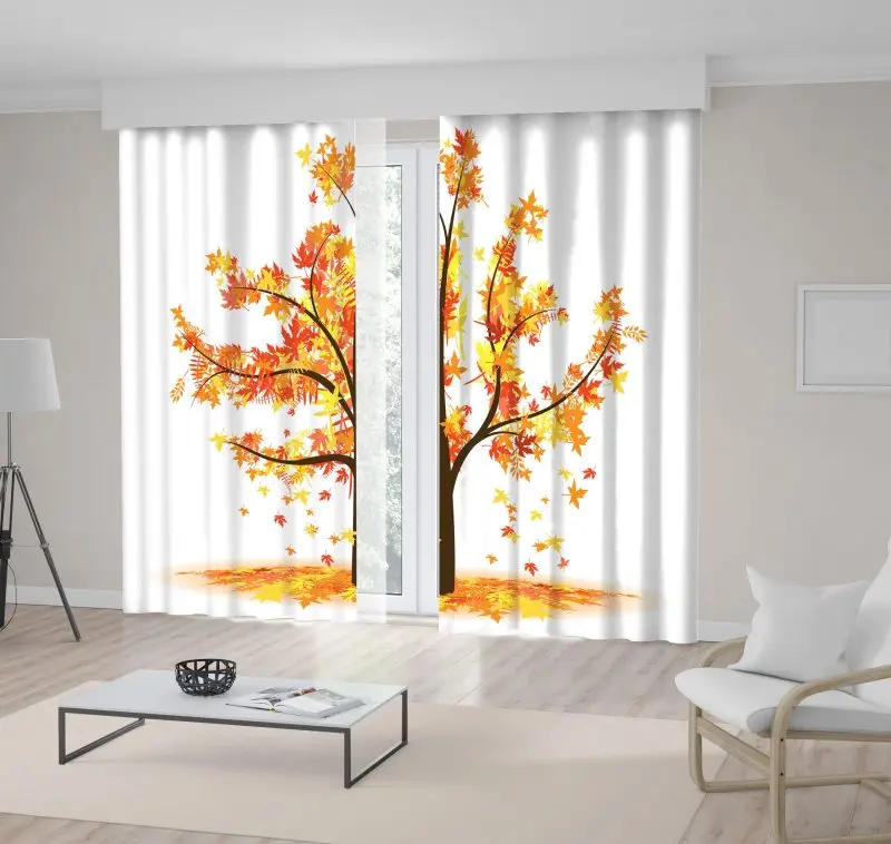 

Curtain Autumn Tree Falling Leaves Wild Nature October Outdoor Scene Cartoon Artwork Yellow Orange Red