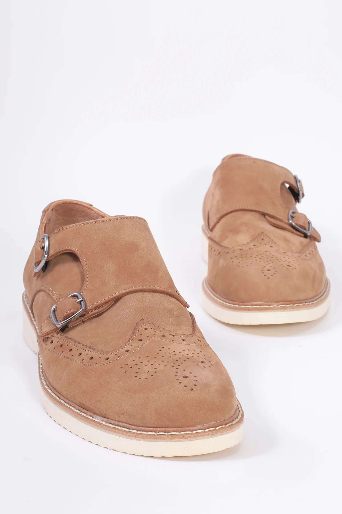 

Genuine Leather Sand Color Casual Monk Strap Male Shoes
