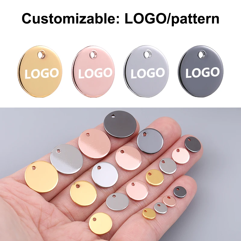 

1Pcs Stainless Steel Round Tag Diy Bracelet Earrings Necklace Pendant 6/8/10/12/15mm Custom LOGO Pattern Jewelry Accessories