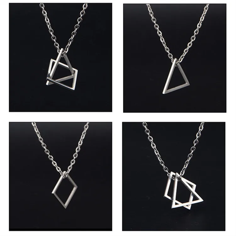 Interlocking Stacking Silver Stainless Steel Geometric Hollow Square and Triangle Necklace Hip Hop Gothic Punk Fashion Jewelry | Украшения
