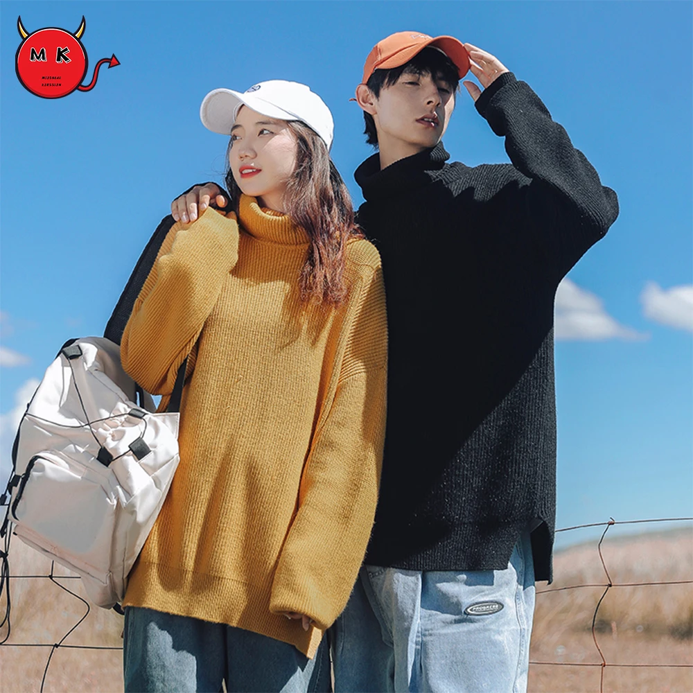 

Свитер Miosheal Korssion с воротником-хомутом для осени и зимы, мужская и женская парная новая свободная трендовая универсальная трикотажная одежд...