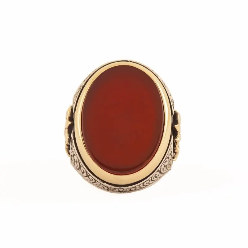 

925 Sterling Agate Stone Large Rumi Patterned Silver Ring Fashion Turkish Premium Quality Handmade Jawelery