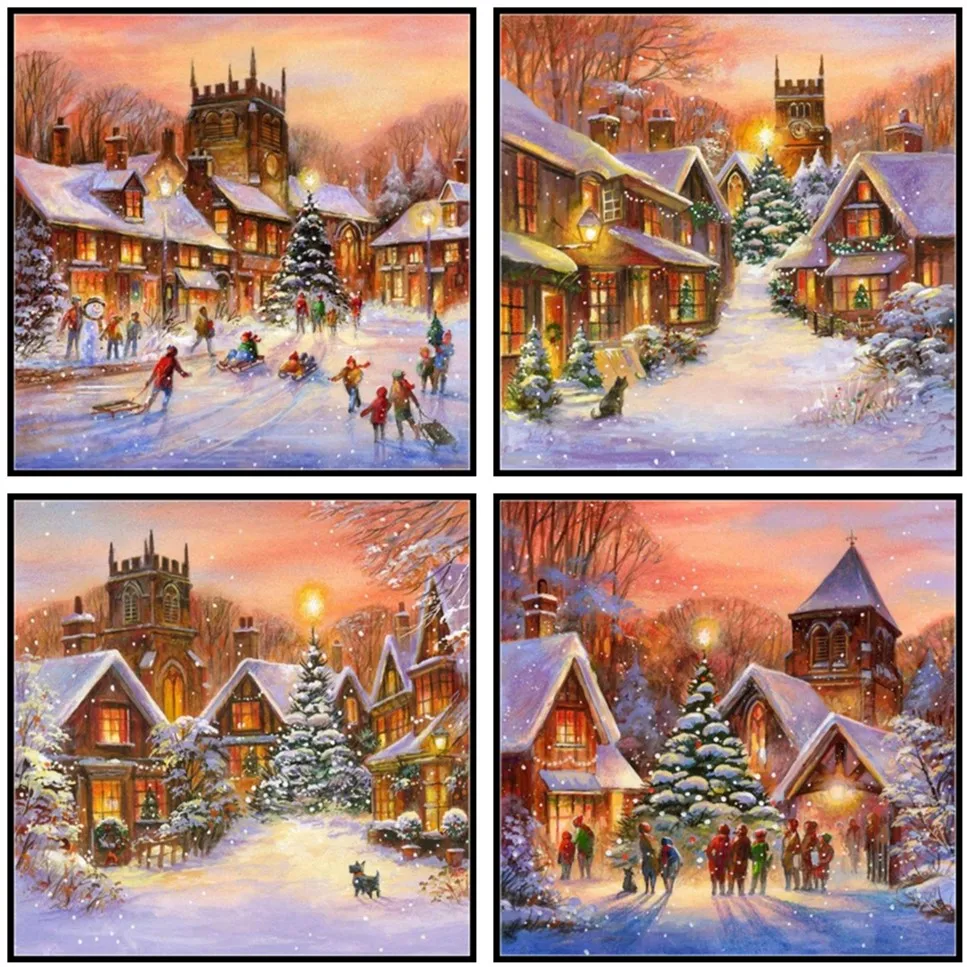 Snowy Village Collection - Counted Cross Stitch Kits DIY Handmade Needlework for Embroidery 14 ct Sets DMC Color | Дом и сад