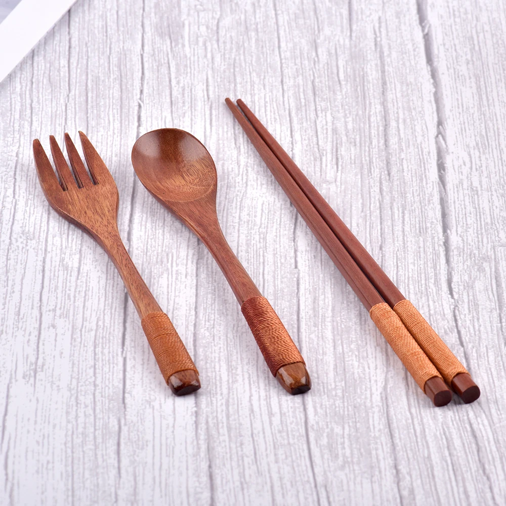 Ложка и вилка из натурального дерева рисовые супы столовые приборы ручной работы