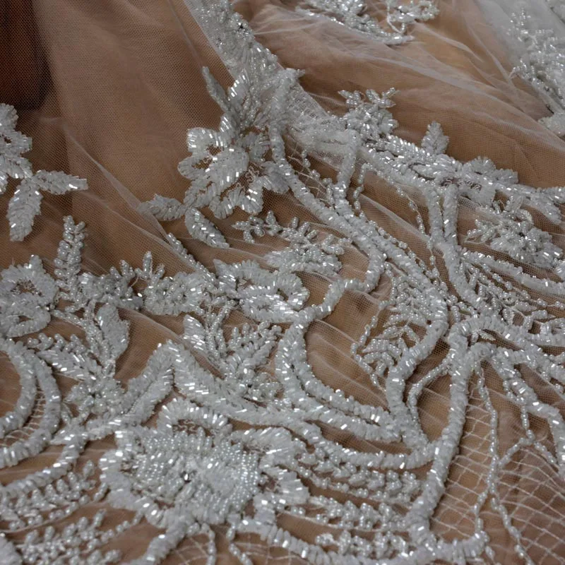 Ivory La Belleza, новинка, свадебное платье, кружевная ткань, дизайн, кружево, Серебряное золото, расшитое бисером, кружевная ткань, Кристальное кружево, 1 ярд - Цвет: Ivory