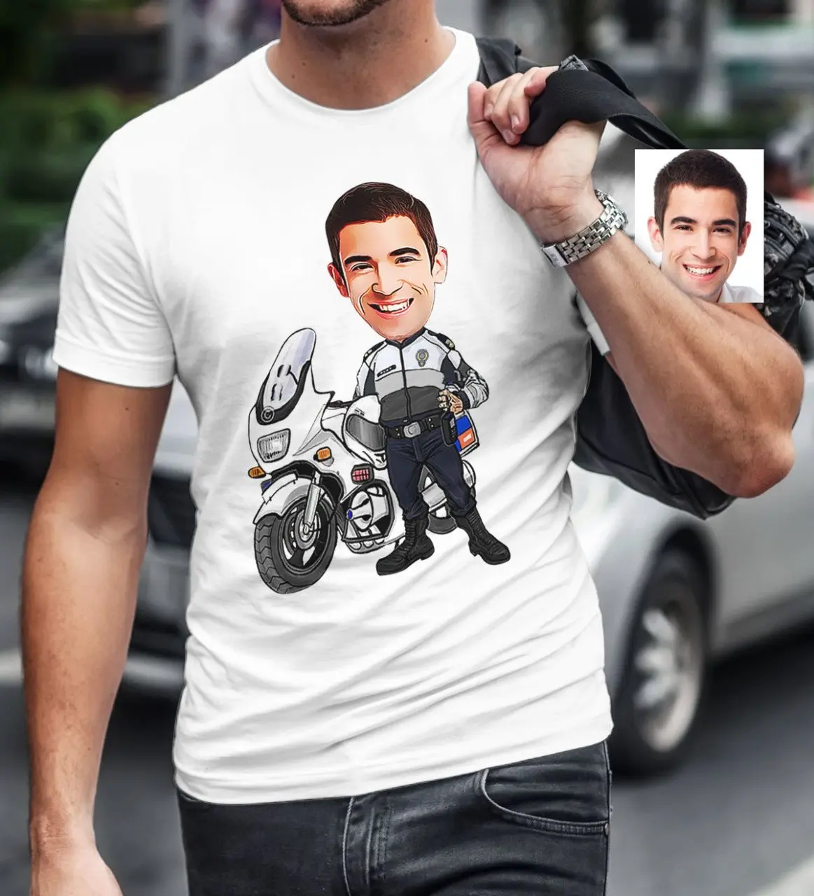 

Персонализированные мистер Дельфин полиция мультфильм белый T-Shirt-1