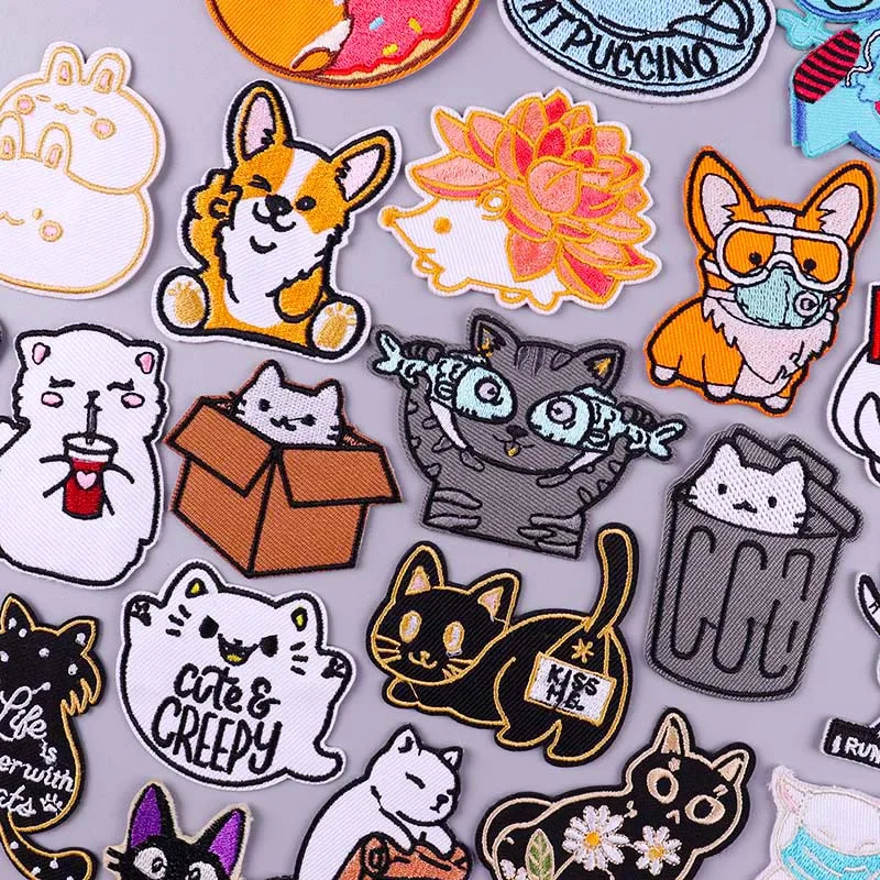 

Cartoon Patch Iron On Patches On Clothes Animal Patch For Clothes Dog Cat Embroidered Patches For Clothing Stripe Badge Applique