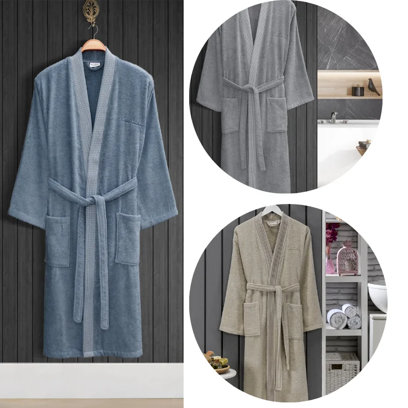 

100% Cotton Bathrobe Long Thick Terry For Man Bath Soft Relax Dressing Gown Bridesmaid Pierre Cardin Waffle Size L/XL 4Season