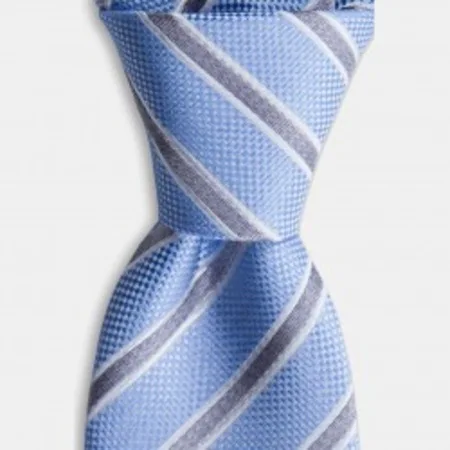 

Gray And White Striped Blue Silk Tie 67825032