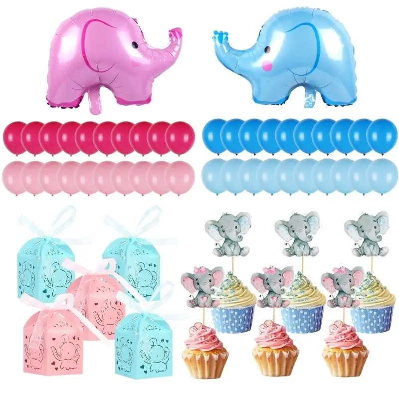 Cute Baby Elephant Cupcake Toppers Animals Theme Party Baby Shower Party decorations Gender reveal Birthday Party Decor Supplies
