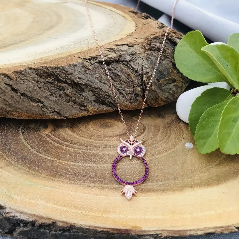 

Pink Owl 925 Sterling Silver Necklace Women Girls Gift Jewelry Accessories Fashion Handmade Elegant Chain