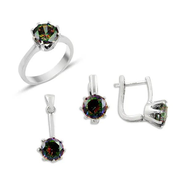 

Silver 925 Sterling Mystic Topaz Cubic Zirconia Solitaire Set