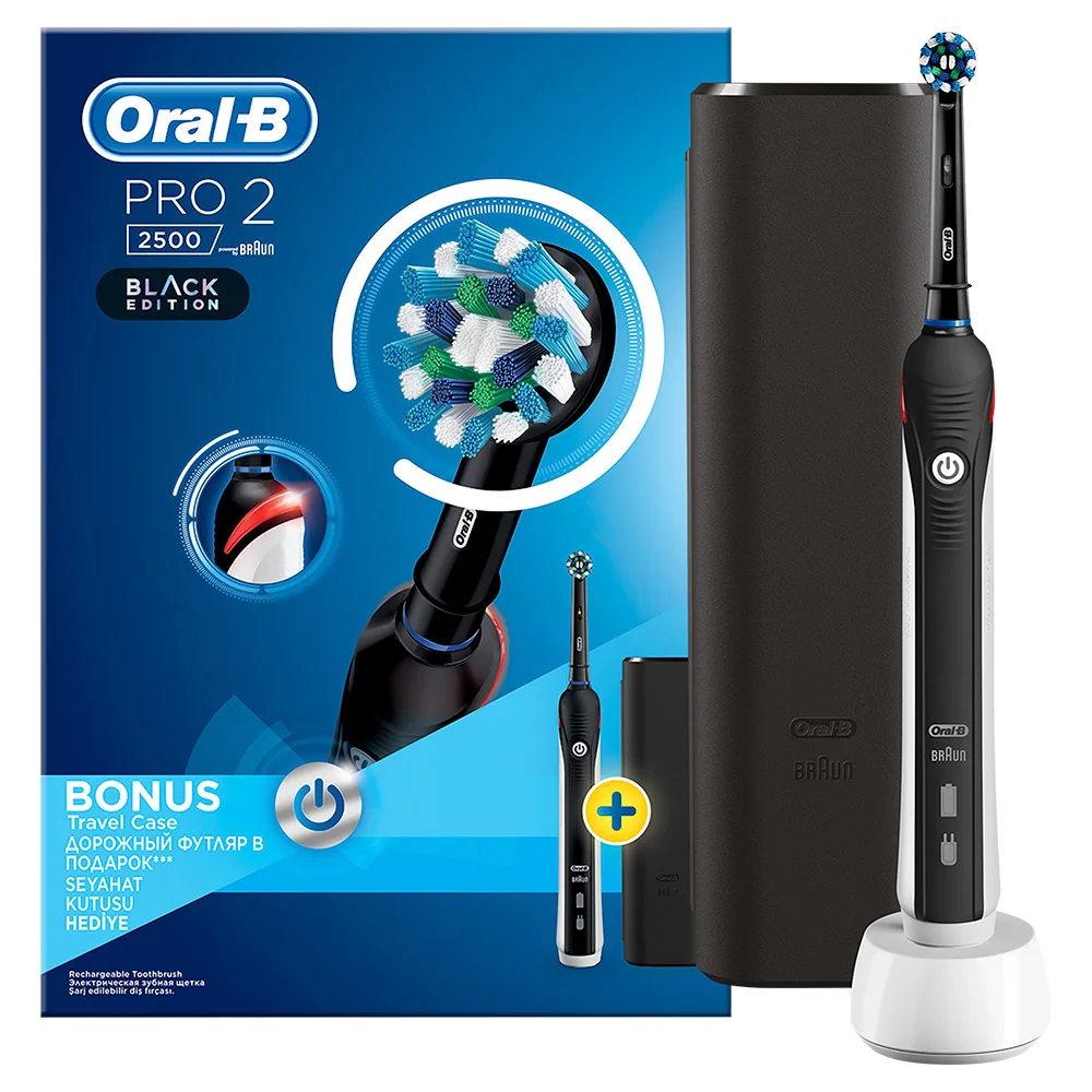 Электрическая зубная щетка Braun Oral-B PRO 2500 D501.513.2Х чёрная + Футляр | Бытовая техника